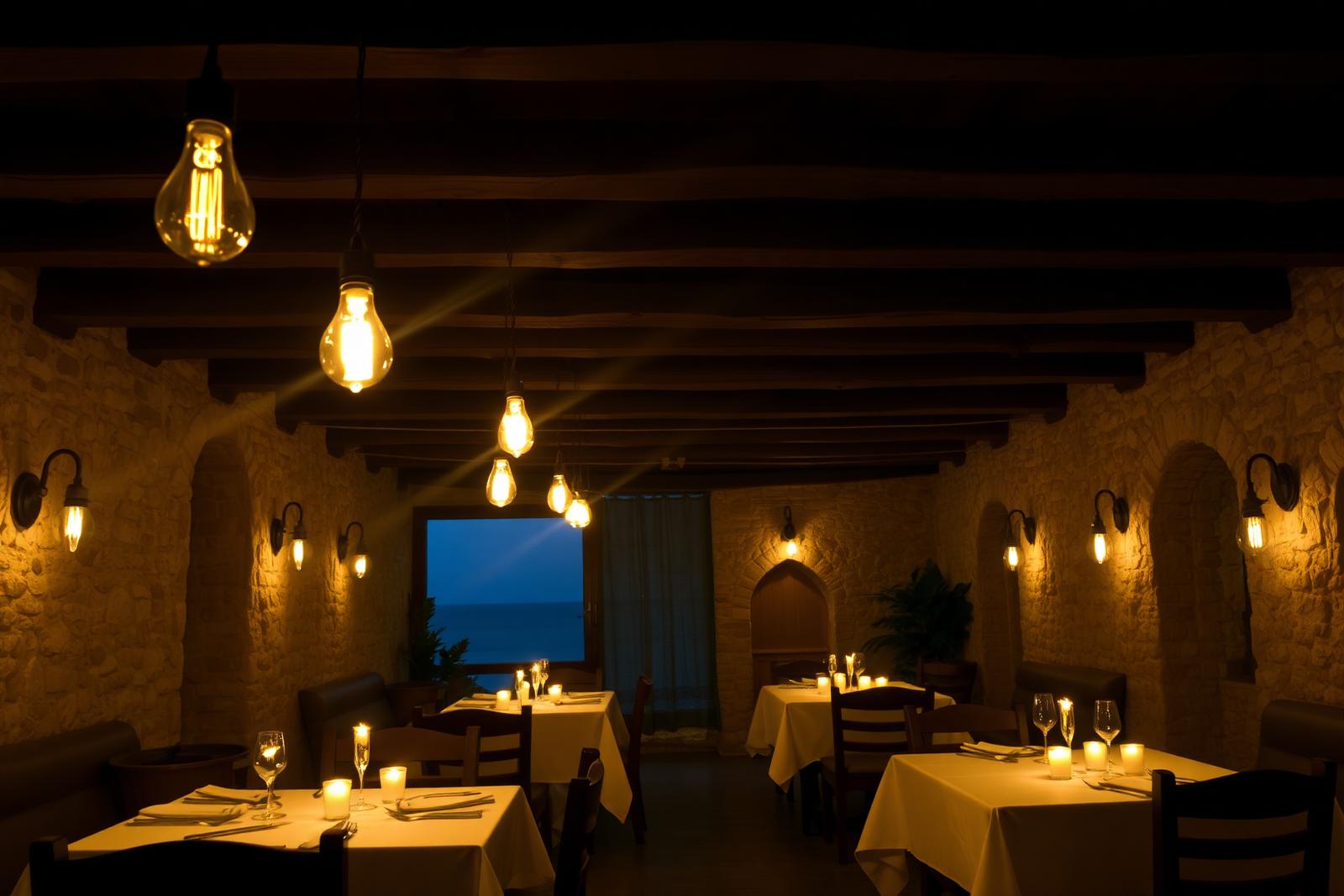 Restaurant interior with Edison bulbs